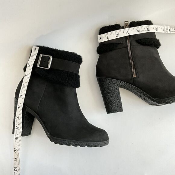 Timberland Leather Ortholite Faux Fur Cuff Buckle Bootie Black 8.5 - Picture 5 of 12